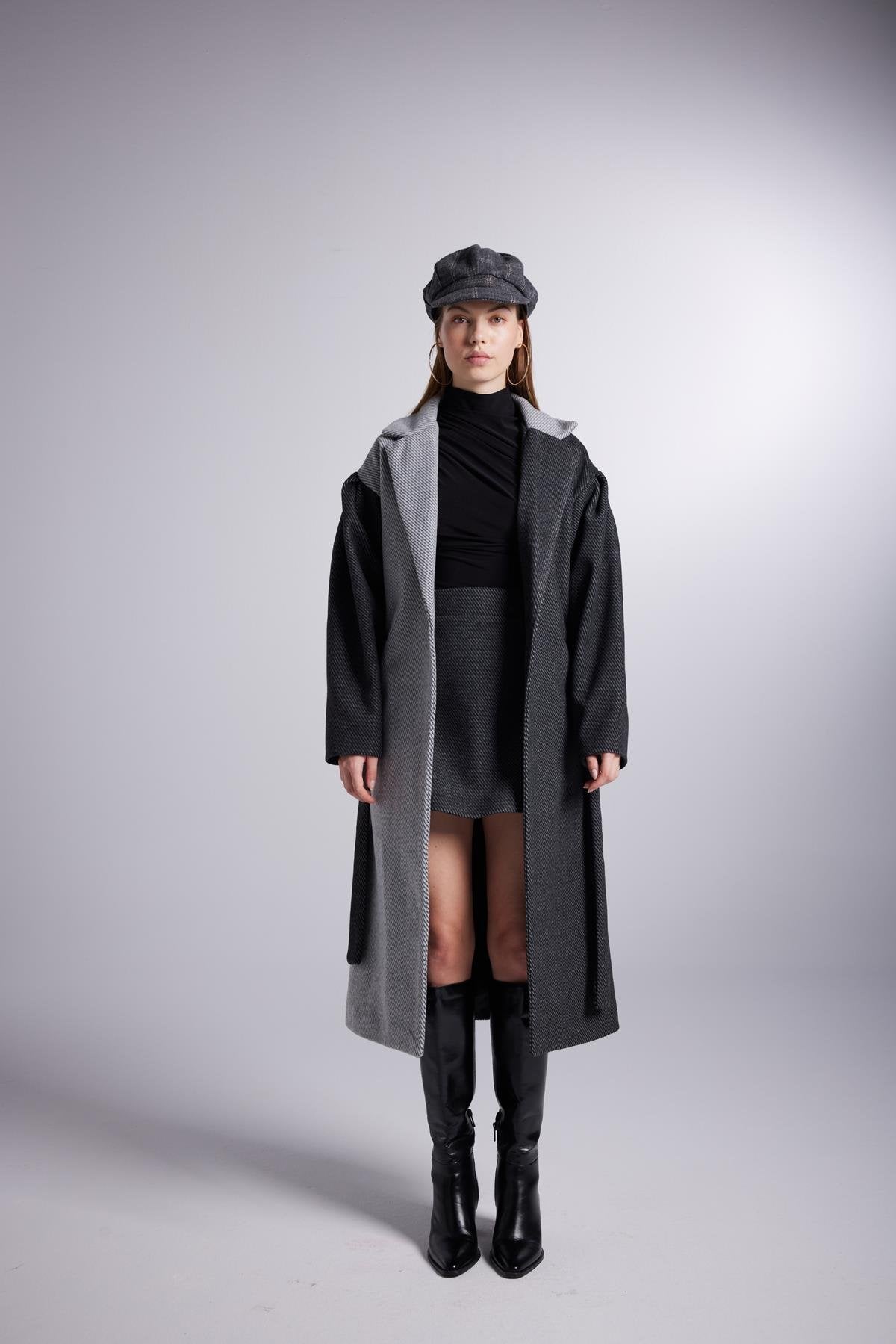 Belted Single Buttoned Maxi Grey Cashmere Mira Trench Coat-Trench Coats-Buy Me Fur Ltd-Gray-XS-Acrylic-Urbanheer
