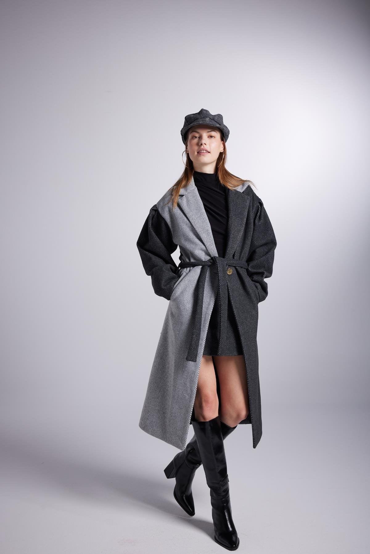 Belted Single Buttoned Maxi Grey Cashmere Mira Trench Coat-Trench Coats-Buy Me Fur Ltd-Gray-XS-Acrylic-Urbanheer