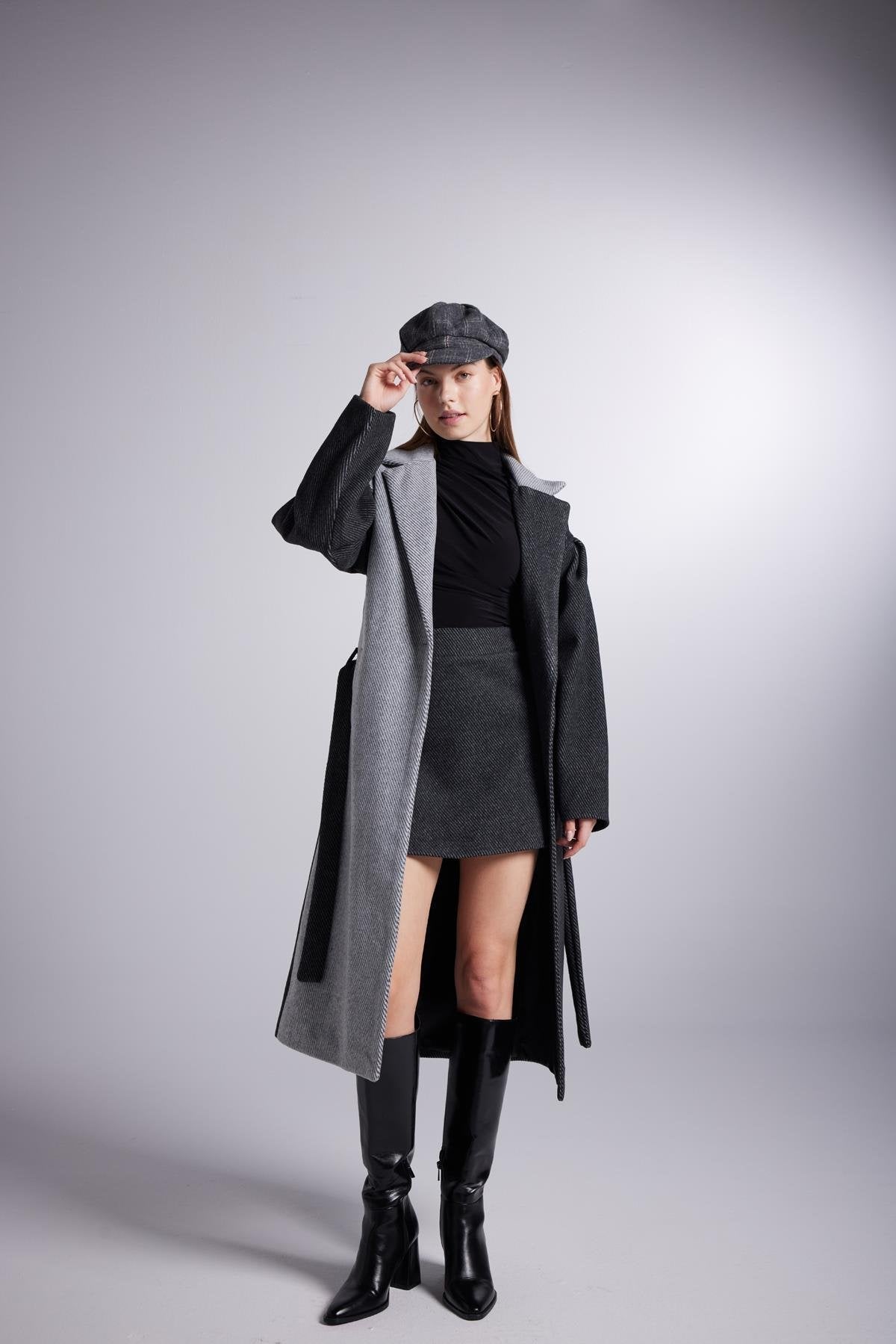 Belted Single Buttoned Maxi Grey Cashmere Mira Trench Coat-Trench Coats-Buy Me Fur Ltd-Gray-XS-Acrylic-Urbanheer