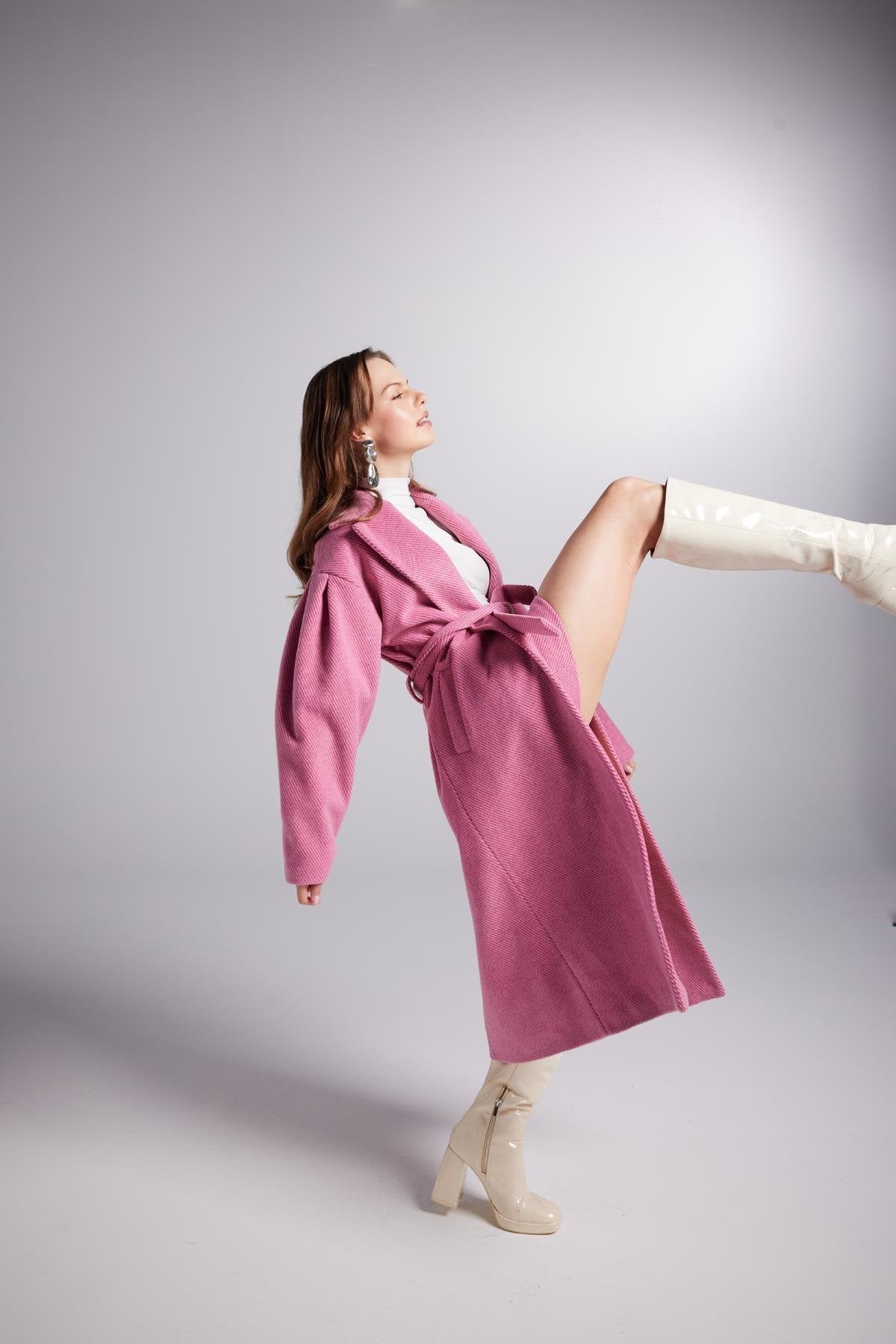 Belted Single Buttoned Maxi Pink Cashmere Mira Trench Coat-Trench Coats-Buy Me Fur Ltd-Pink-S-Acrylic-Urbanheer