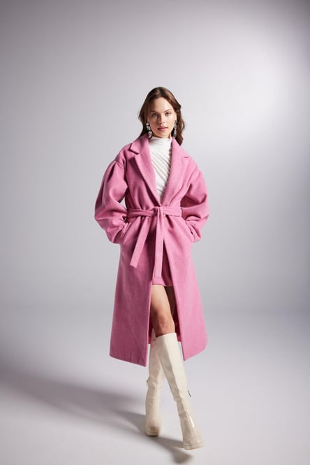 Belted Single Buttoned Maxi Pink Cashmere Mira Trench Coat-Trench Coats-Buy Me Fur Ltd-Pink-S-Acrylic-Urbanheer