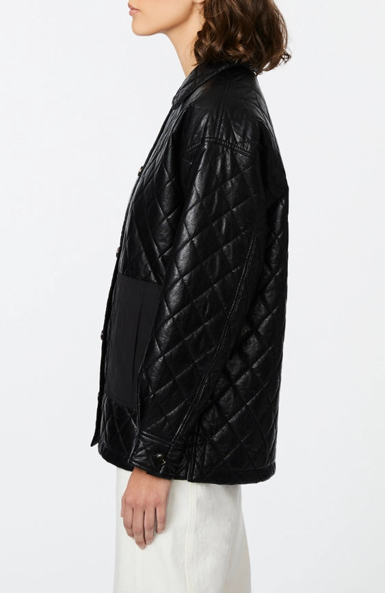 Bernardo Faux Leather Quilted Shirt Jacket-Jacket-Bernardo-XS-Black-Urbanheer