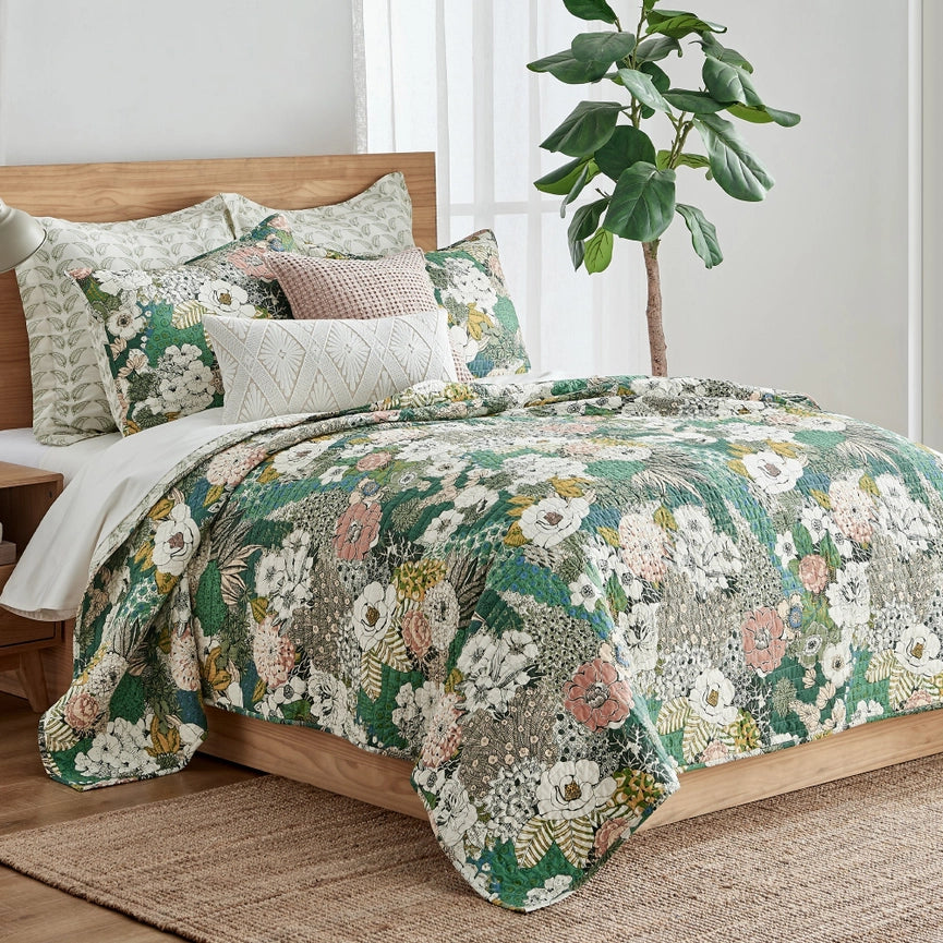 Bettina Floral Quilt Set-Set-Levtex Home-Twin/Twin XL-Green-Urbanheer