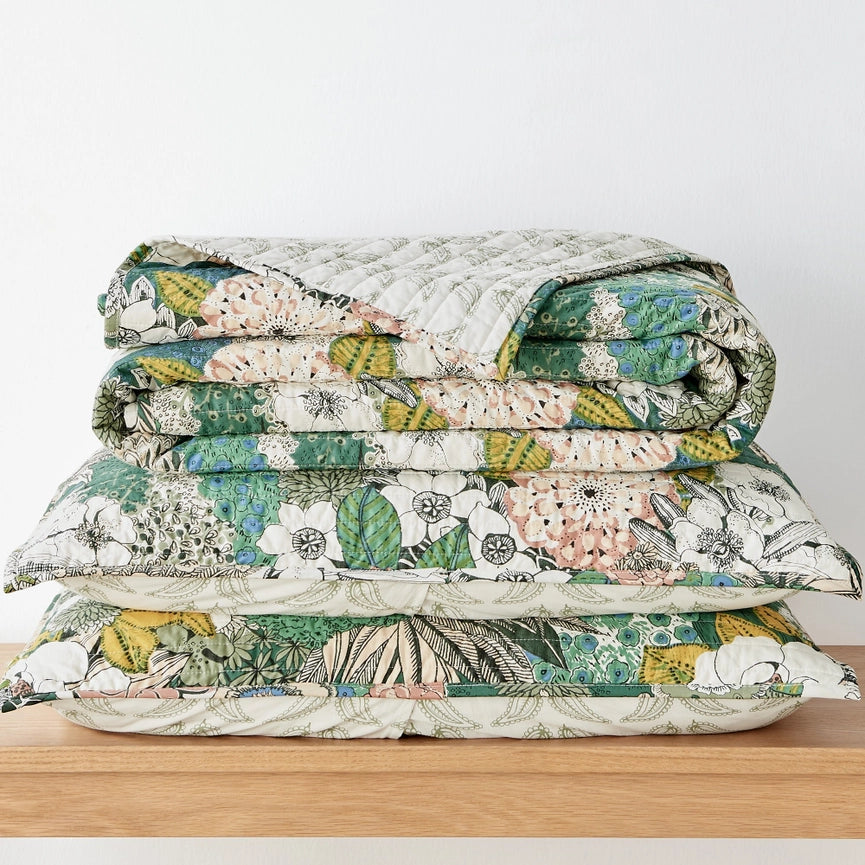 Bettina Floral Quilt Set-Set-Levtex Home-Twin/Twin XL-Green-Urbanheer