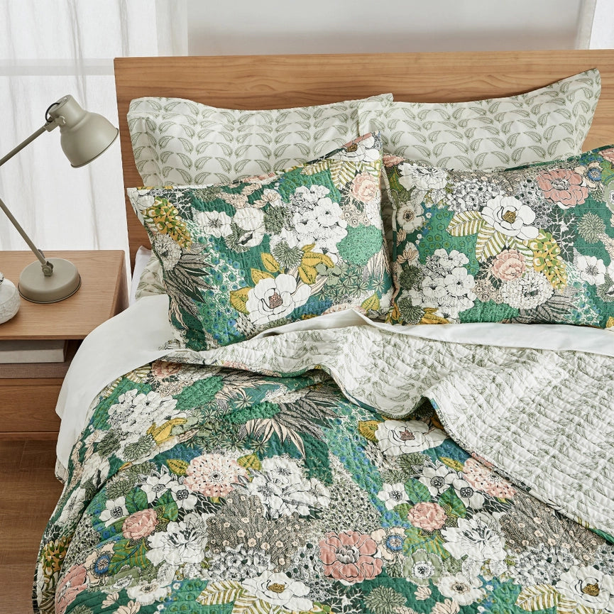 Bettina Floral Quilt Set-Set-Levtex Home-Twin/Twin XL-Green-Urbanheer
