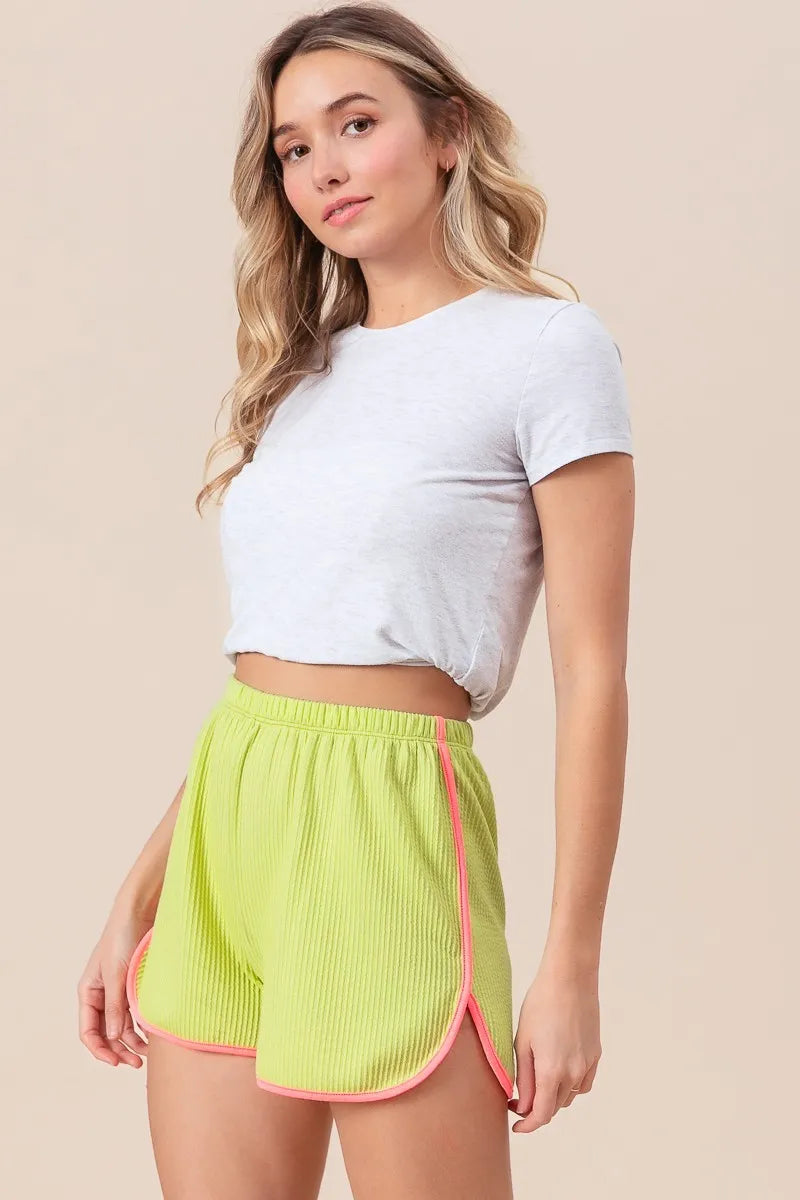 BiBi Cord Rib with Band Side Slit Shorts-BiBi-LIME/NEON PINK-S-Urbanheer