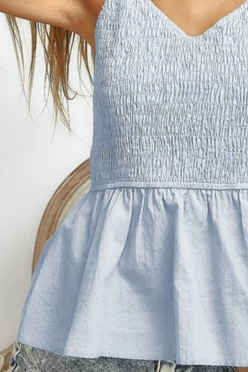 BiBi Eyelet Woven Sleeveless Elasticized Top-BiBi-ICE BLUE-S-Urbanheer