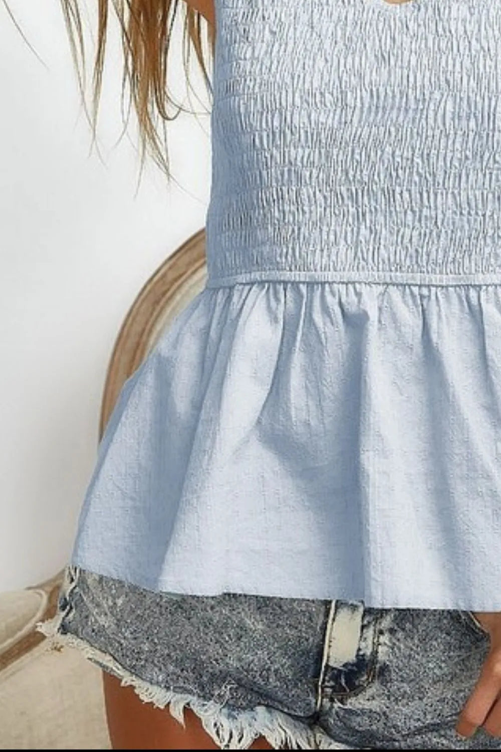 BiBi Eyelet Woven Sleeveless Elasticized Top-BiBi-ICE BLUE-S-Urbanheer