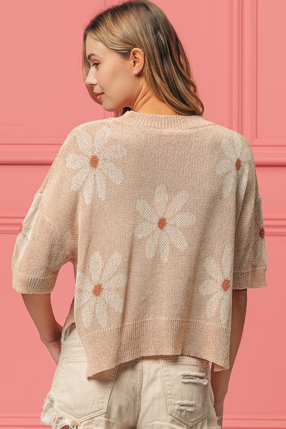 BiBi Floral Pattern Slit Sweater-Street 360-Oatmeal/Ivory-S-Urbanheer