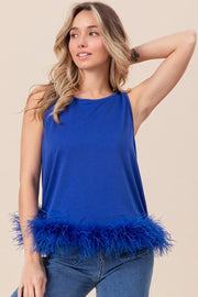 BiBi French Terry Faux Feather Bottom Back Tied Top-BiBi-ROYAL-S-Urbanheer