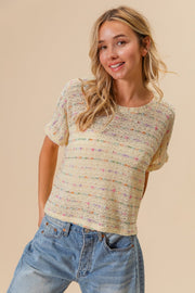 Bibi Striped Popcorn Knit Top-Street 360-Oatmeal Multi-S-Urbanheer