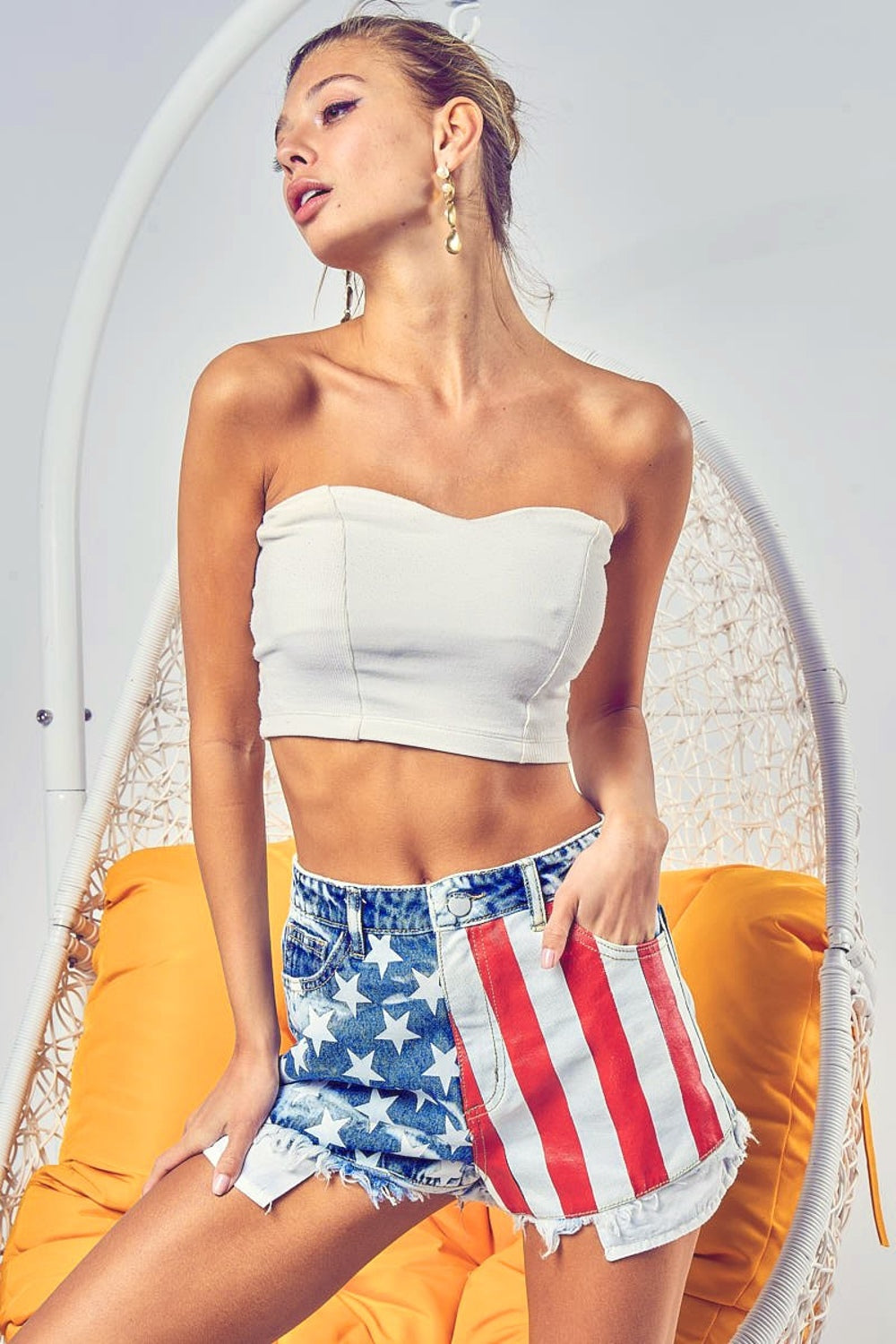 BiBi US Flag Theme Bleached Denim Shorts-Street 360-American Flag-S-Urbanheer