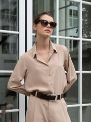 Bianca Silk Blouse Taupe-Blouse-Bel Cashmere S.C.-S-Taupe-Urbanheer