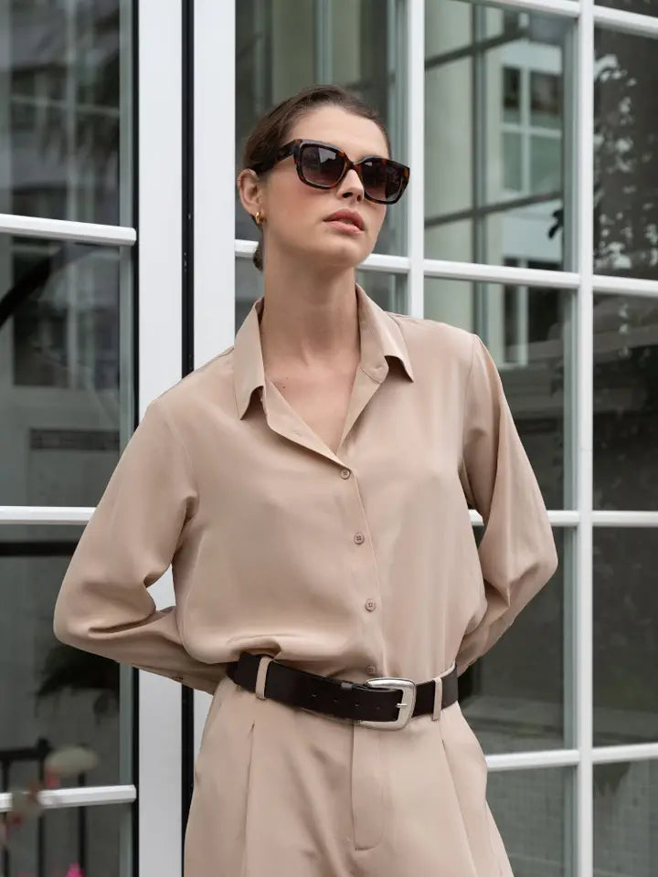 Bianca Silk Blouse Taupe-Blouse-Bel Cashmere S.C.-S-Taupe-Urbanheer