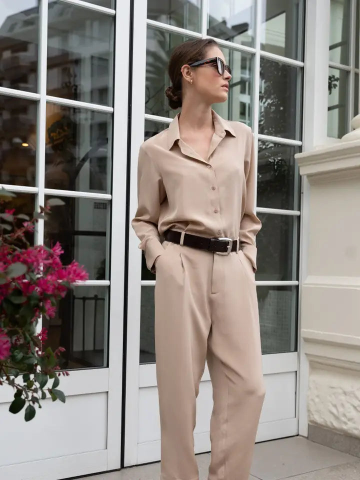 Bianca Silk Blouse Taupe-Blouse-Bel Cashmere S.C.-S-Taupe-Urbanheer