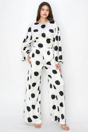 Big Bold Dot Long Sleeve Top & Pants Set-Set-One n' More Inc.-S-CREAM/BLACK-Urbanheer
