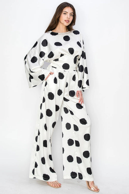 Big Bold Dot Long Sleeve Top & Pants Set-Set-One n' More Inc.-S-CREAM/BLACK-Urbanheer