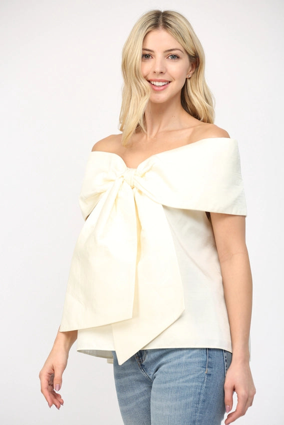 Big Bow Off the Shoulder Top-Top-FATE-S-IVORY-Urbanheer