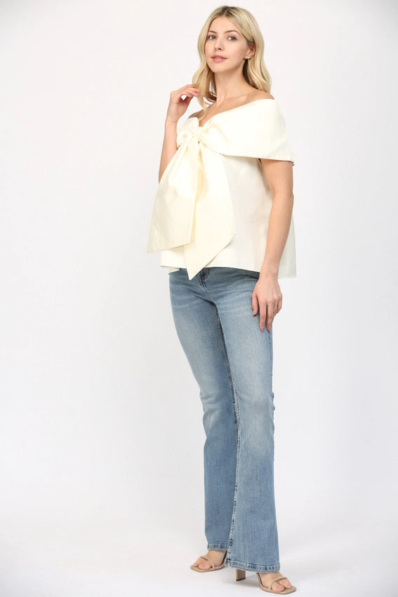Big Bow Off the Shoulder Top-Top-FATE-S-IVORY-Urbanheer