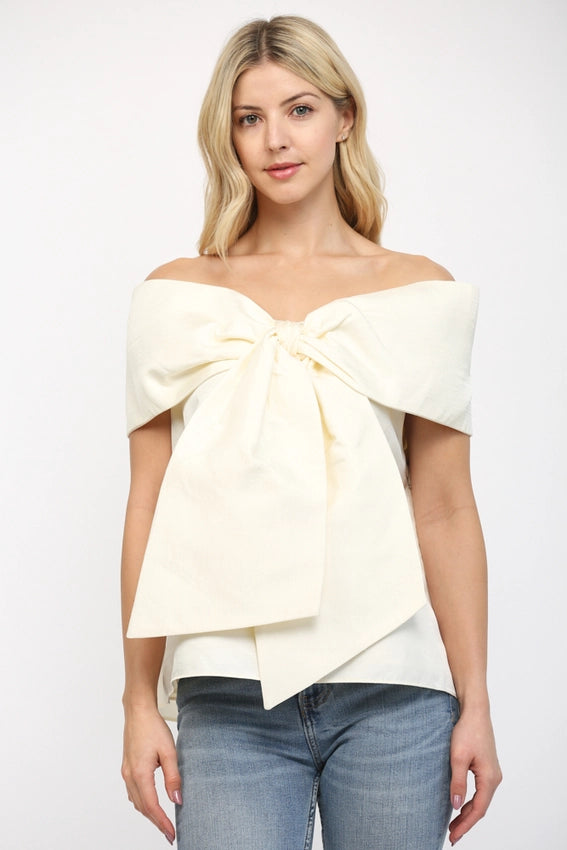 Big Bow Off the Shoulder Top-Top-FATE-S-IVORY-Urbanheer