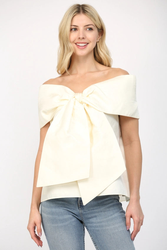 Big Bow Off the Shoulder Top-Top-FATE-S-IVORY-Urbanheer