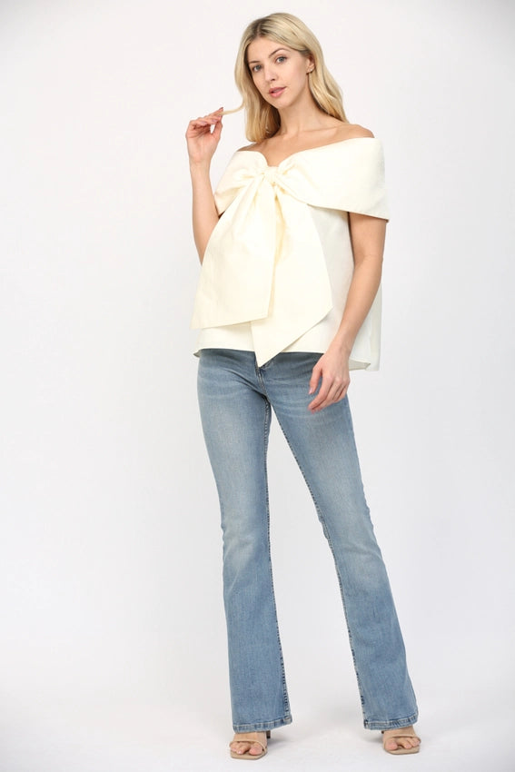 Big Bow Off the Shoulder Top-Top-FATE-S-IVORY-Urbanheer