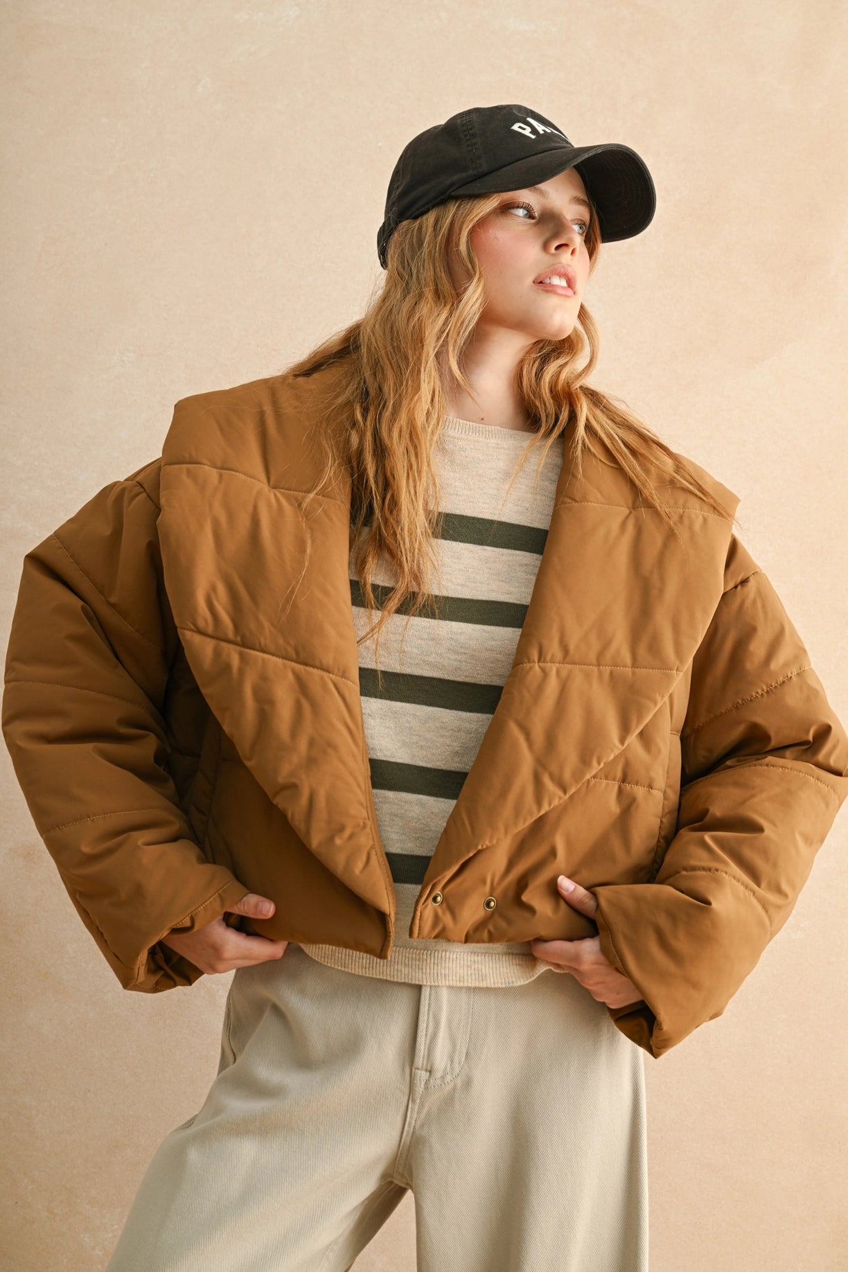 Big Collared Puffer Jacket in Coffee