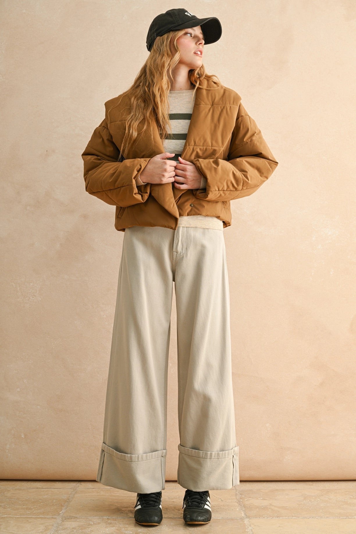 Big Collared Puffer Jacket in Coffee