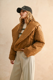 Big Collared Puffer Jacket in Coffee