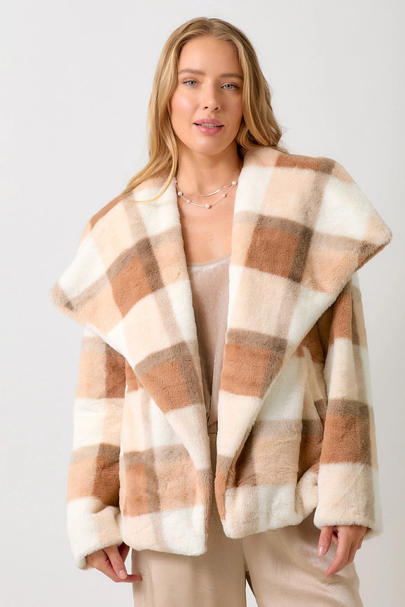 Big Lapel Collar Fur Jacket Rust/Ivory-Jacket-Mystree-S-Rust/Ivory-Urbanheer