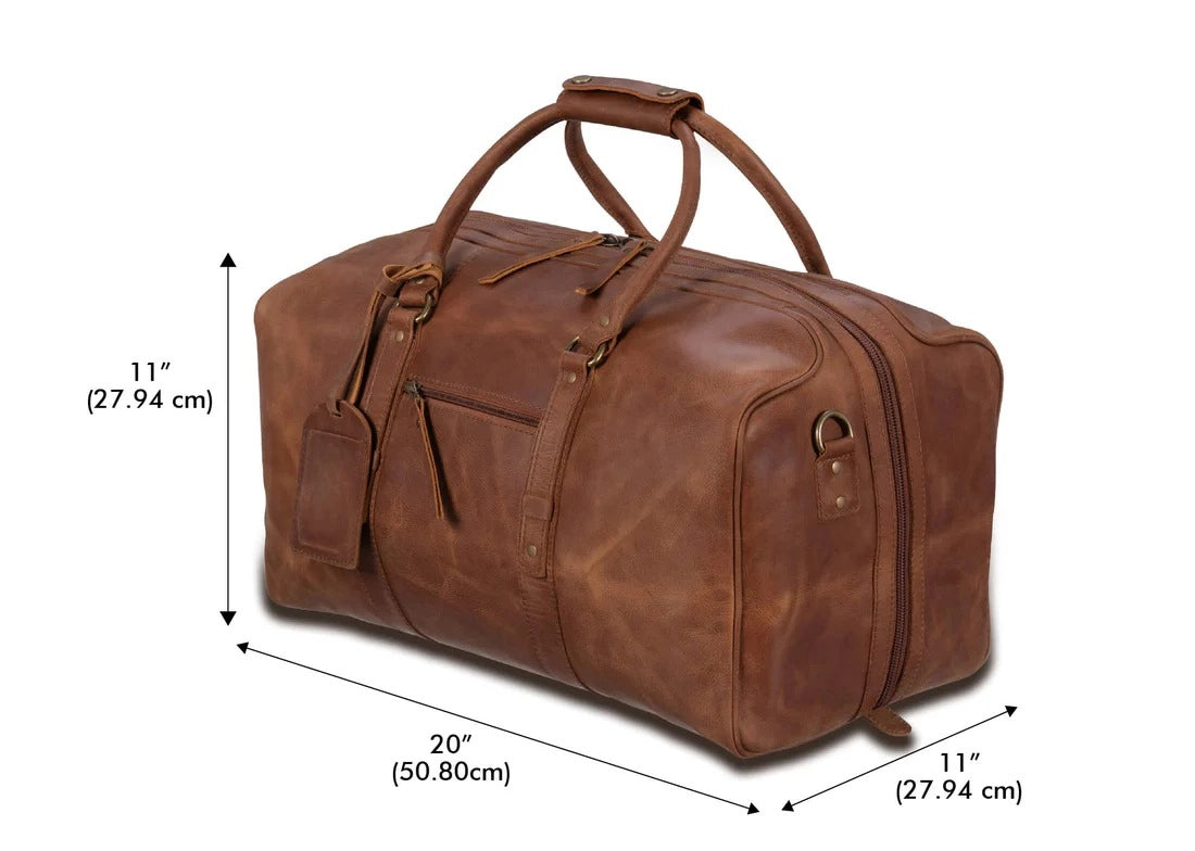 Big Mouth 40L Leather Duffle - Airline Friendly Travel Bag Saddle Brown-Bags-Hides-20" x 11" x 11" | 50.8 cm x 27.9 cm x 27.9 cm-Saddle Brown-Urbanheer