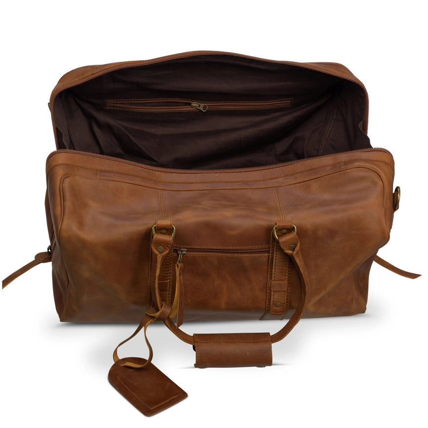 Big Mouth 40L Leather Duffle - Airline Friendly Travel Bag Saddle Brown-Bags-Hides-20" x 11" x 11" | 50.8 cm x 27.9 cm x 27.9 cm-Saddle Brown-Urbanheer