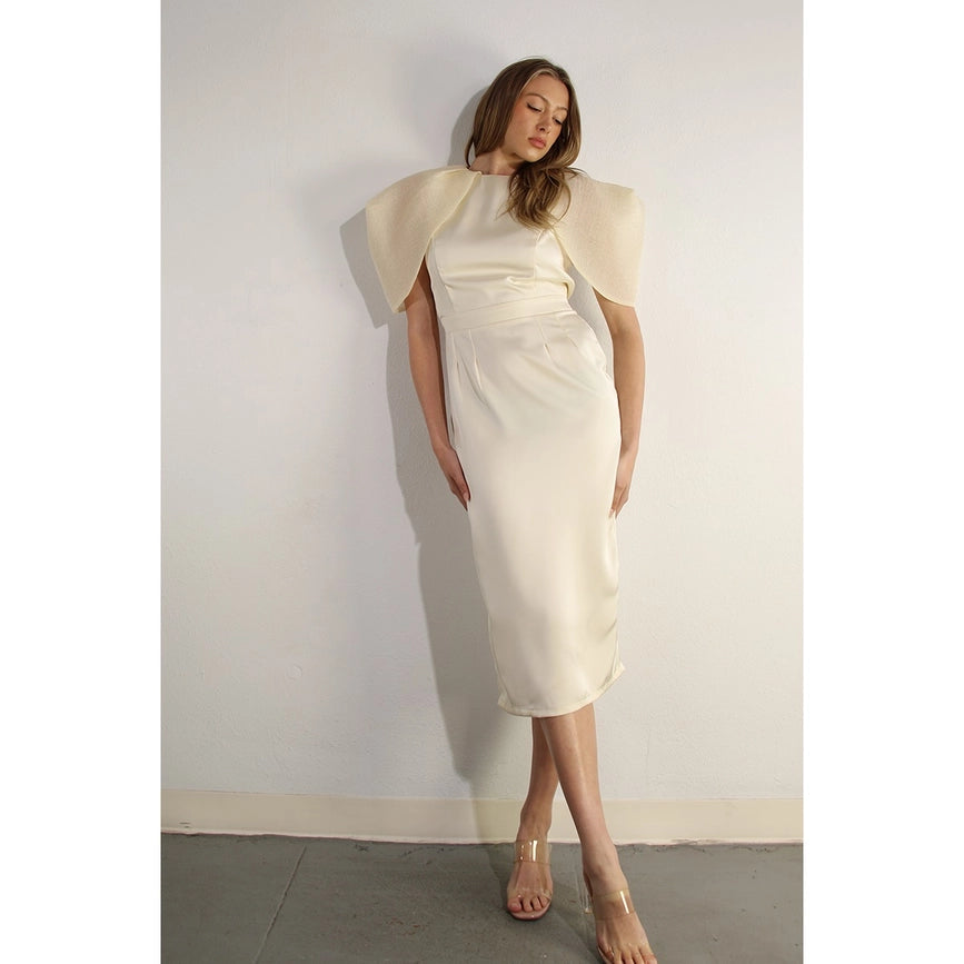 Big Sheer Sleeve Midi Dress-Dress-Mulla-S-CREAM-Urbanheer