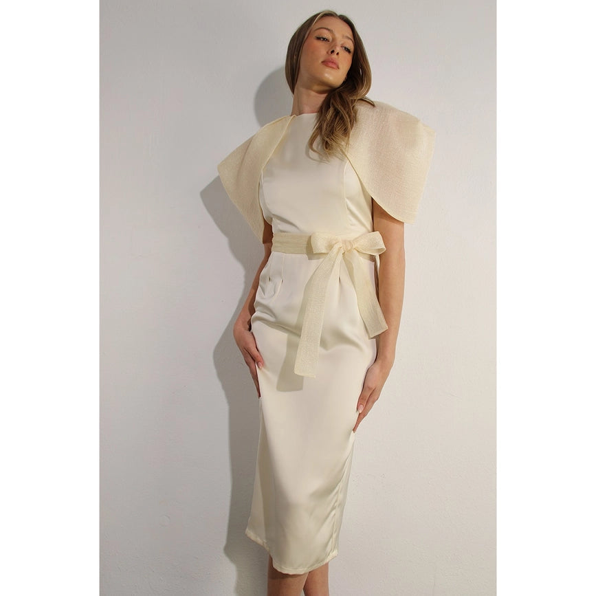 Big Sheer Sleeve Midi Dress-Dress-Mulla-S-CREAM-Urbanheer