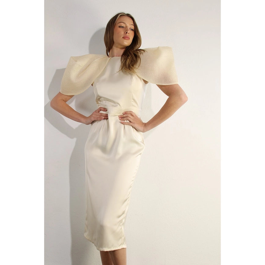 Big Sheer Sleeve Midi Dress-Dress-Mulla-S-CREAM-Urbanheer