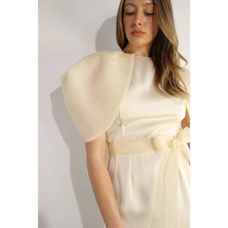 Big Sheer Sleeve Midi Dress-Dress-Mulla-S-CREAM-Urbanheer