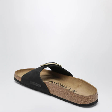 Birkenstock Madrid Big Buckle black nubuck leather slides