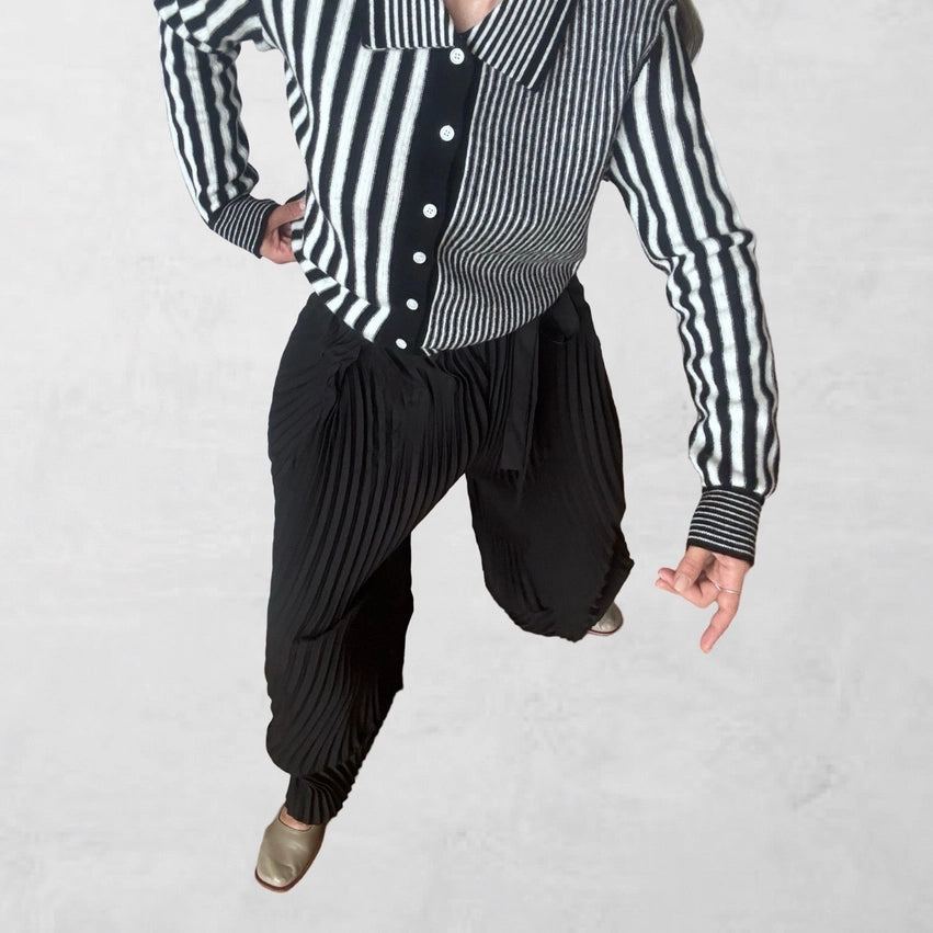 Black Accordion Pleated Wide Leg Culottes-Culottes-London Atelier Byproduct-S/M-Urbanheer