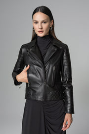 Black Biker Lamb Leather Jacket-Leather Jackets-Buy Me Fur Ltd-Black-XS-Lamb Leather-Urbanheer