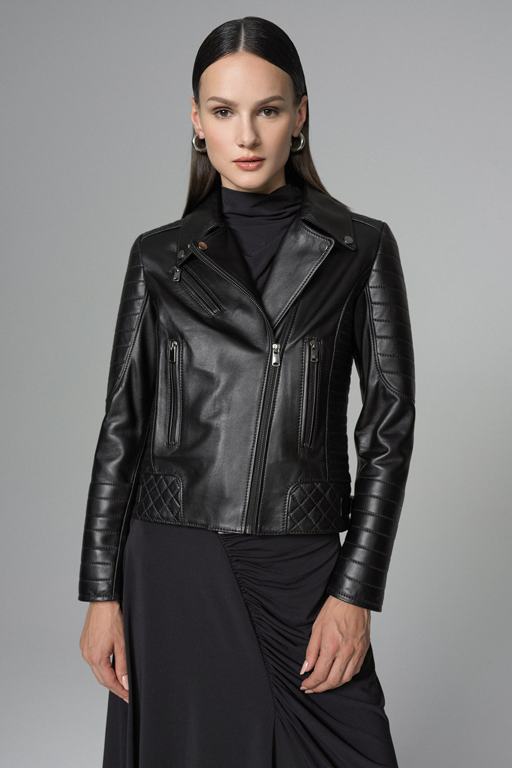 Black Biker Lamb Leather Jacket-Leather Jackets-Buy Me Fur Ltd-Black-XS-Lamb Leather-Urbanheer