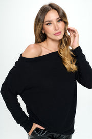 Black Brushed Knit Off the Shoulder Top-Tops-Reneecollection-Urbanheer