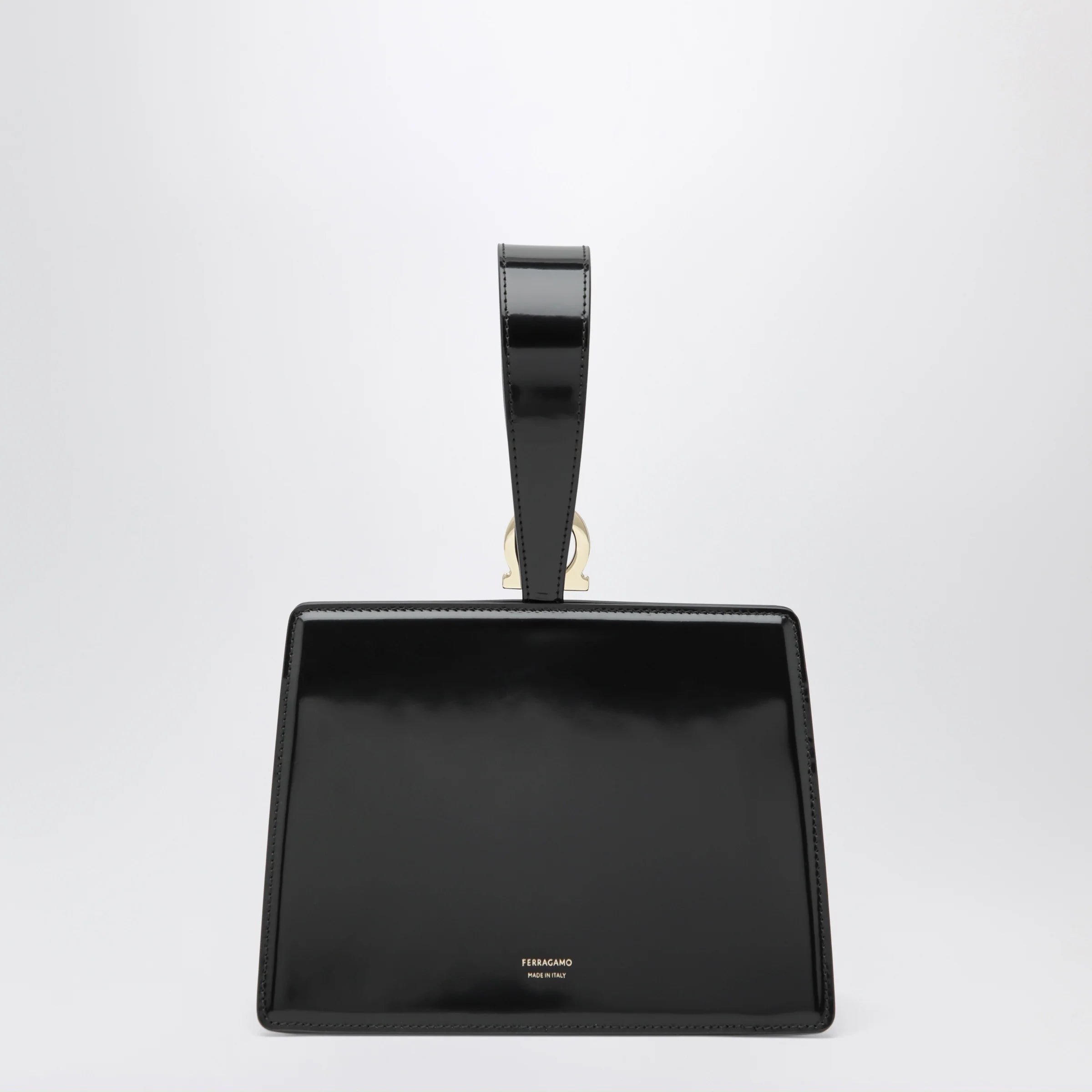 Black Calfskin Double Gancini Mini Clutch for Everyday Use