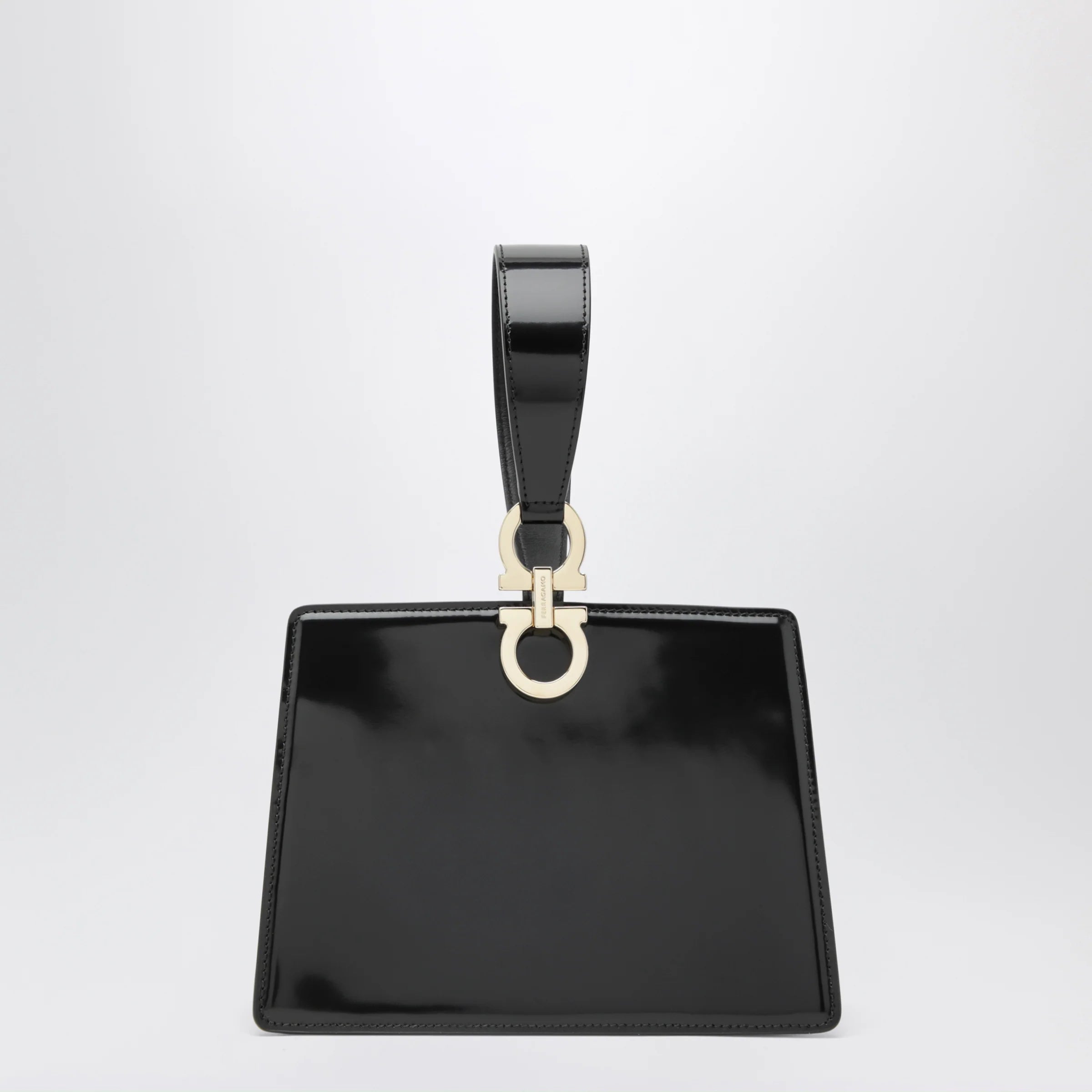 Black Calfskin Double Gancini Mini Clutch for Everyday Use