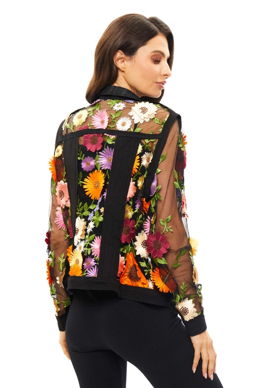 Black Denim Lace Jacket with Floral Embroidery-Jacket-Adore-S-Black-Urbanheer