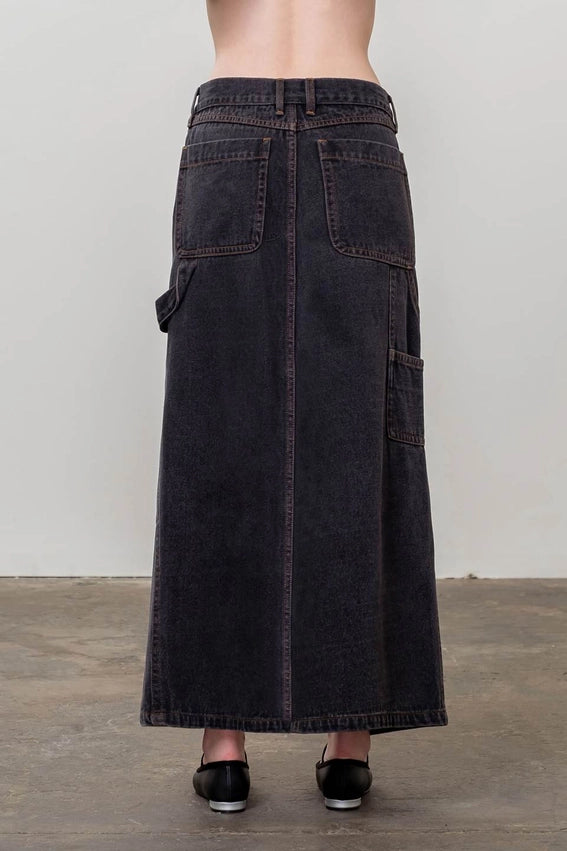 Black Denim Midi Skirt-Skirts-Moon River-XS-BLACK-Urbanheer