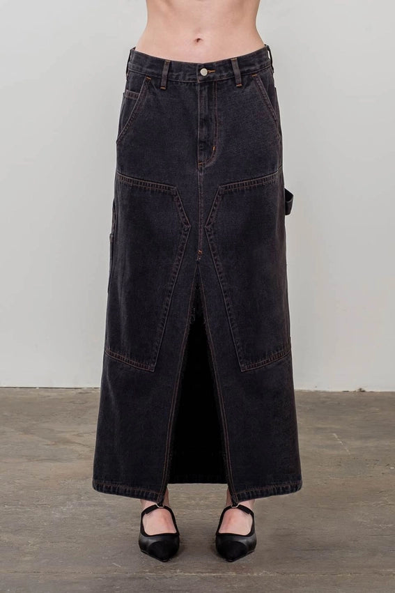 Black Denim Midi Skirt-Skirts-Moon River-XS-BLACK-Urbanheer