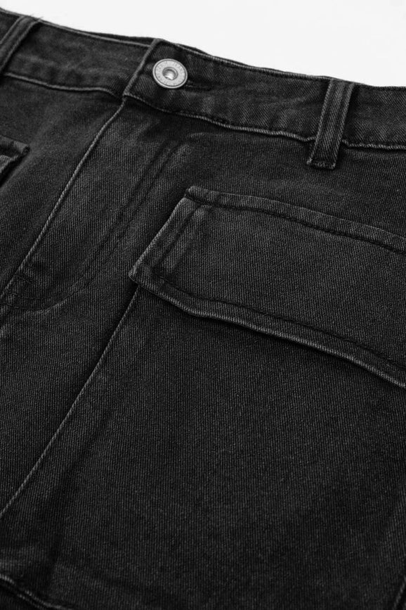 Black Denim Miniskirt with Cargo Pockets-Skirt-Q2-XS-Black-Urbanheer