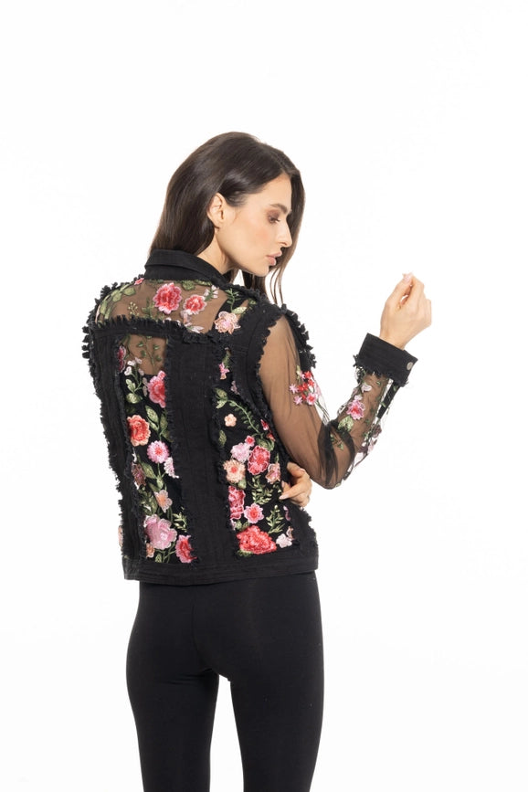 Black Denim and Lace Embroidered Jacket-Jacket-Adore-S-Urbanheer