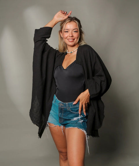 Black Double Gauze Muslin Robe with Golden Horse & Female-Kimono-Moa-Bust 48“ inches (122cm) Waist 65“ inches (166cm) Length 30” inches (76cm)-Urbanheer