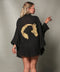 Black Double Gauze Muslin Robe with Golden Horse & Female-Kimono-Moa-Bust 48“ inches (122cm) Waist 65“ inches (166cm) Length 30” inches (76cm)-Urbanheer